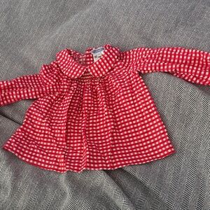 Jacadi Pink, Red and White Checkered Baby blouse. 24 mos.
